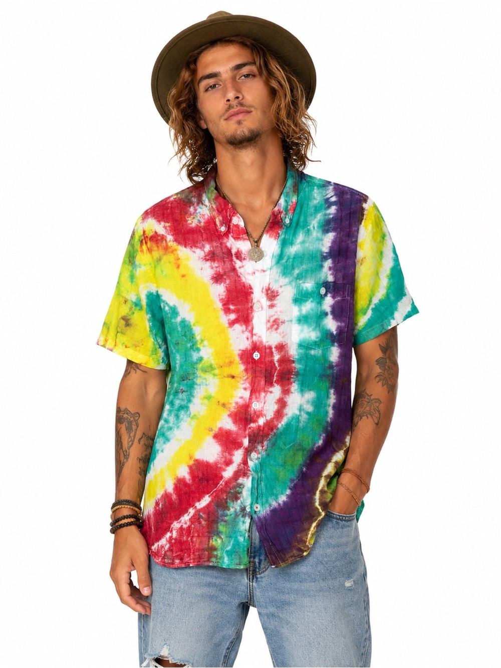 Weatherproof Vintage Tie Dye Linen Shirt XL 5 Color Festival